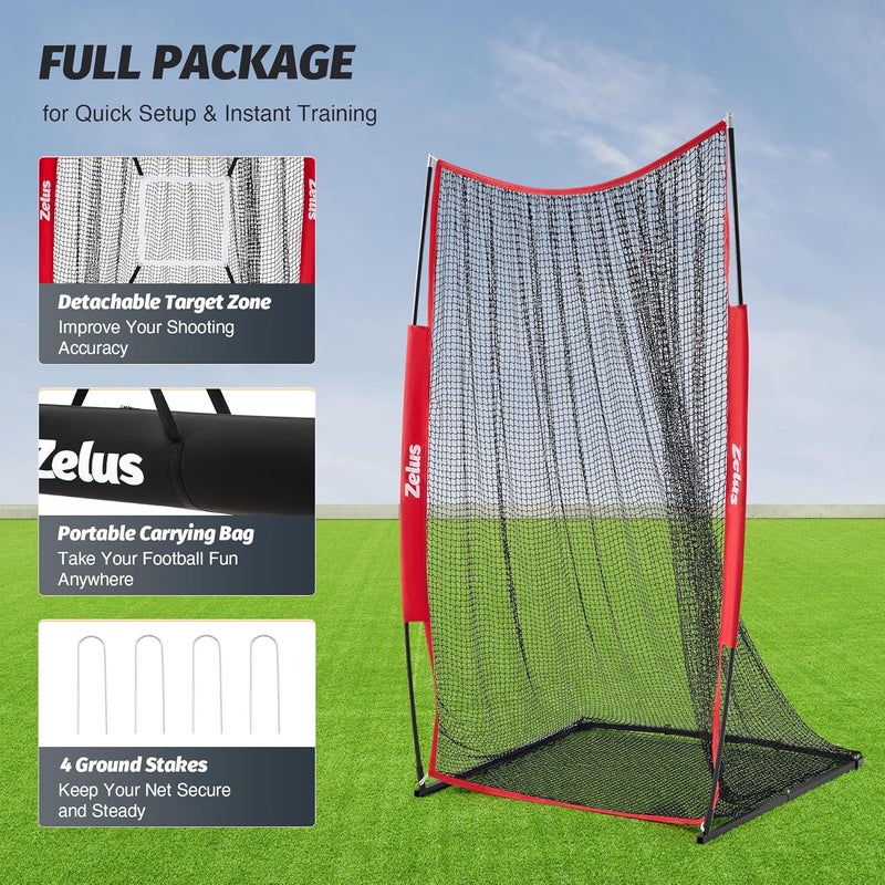 ZELUS 7x4 ft Football Kicking Net, Portable Football Throwing Net with Target Zone Attachment, Sideline Training Tool for Kids Adults Punting Kicking Passing Snapping Practice, Carry Bag Included - Image 4